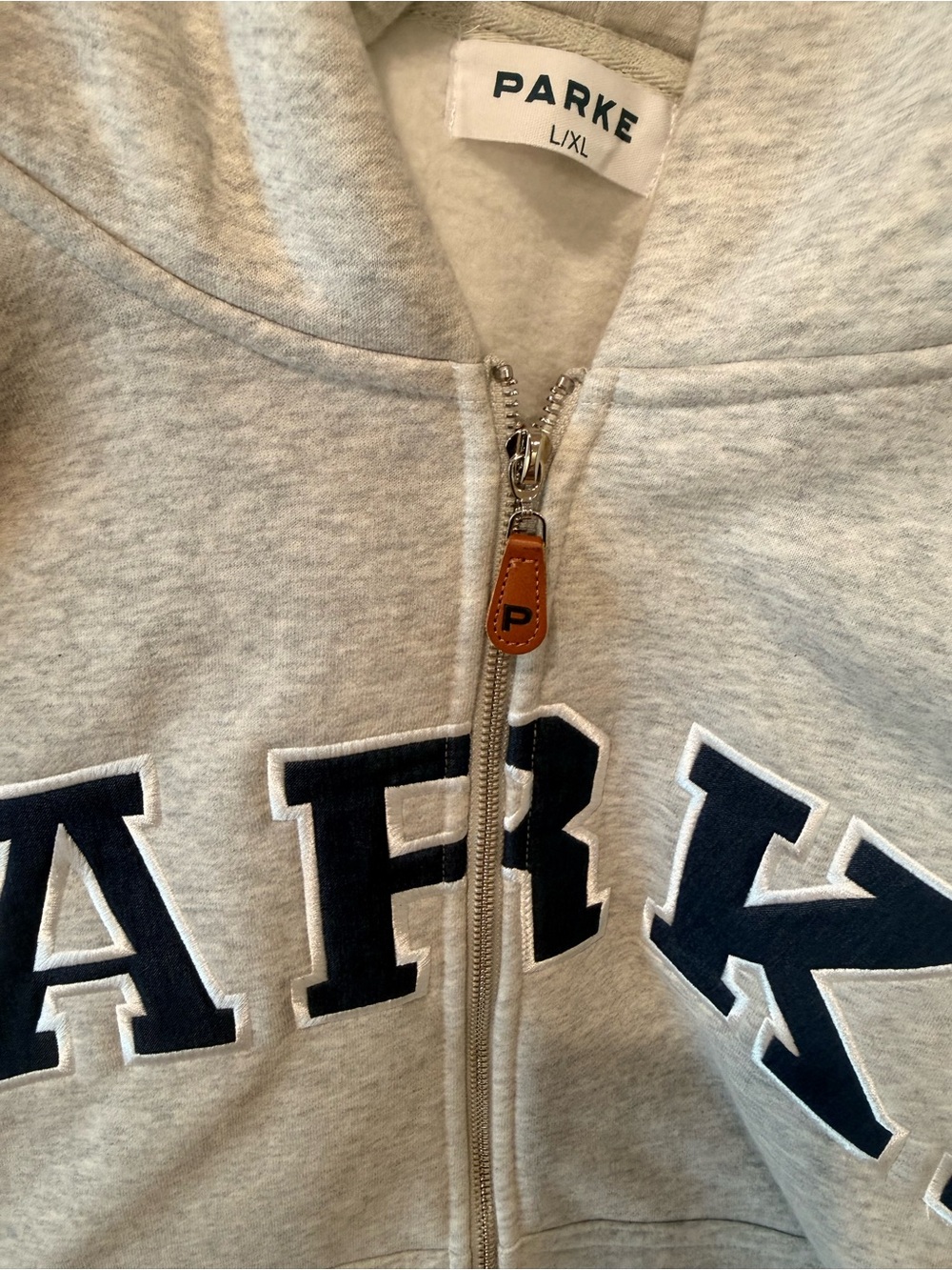 Parke Light Gray Full-Zip Hoodie with Navy Lettering - Picture 3 of 4
